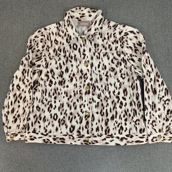 Chico's Long Sleeve Leopard Button Down Jacket Size 3 = XL Animal Print Top - Picture 3 of 14